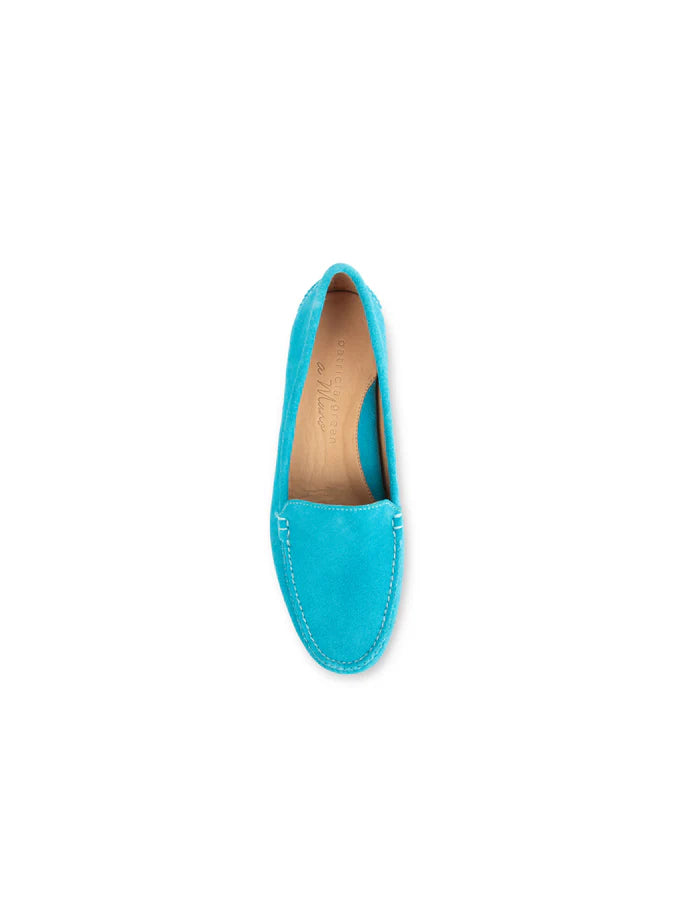 PATRICIA GREEN - JILLIAN DRIVING MOCCASIN IN SUEDE - SIZE 7 - TURQUOISE
