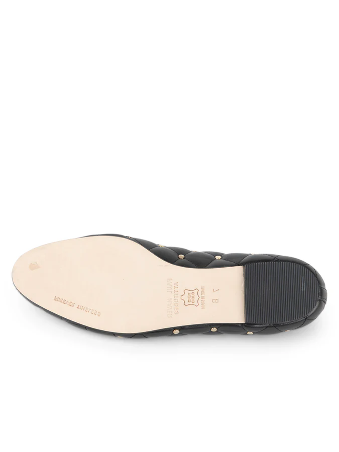 PAUL MAYER - MADISON QUILTED LEATHER BALLET FLAT - SIZE 6 - BLACK LEATHER