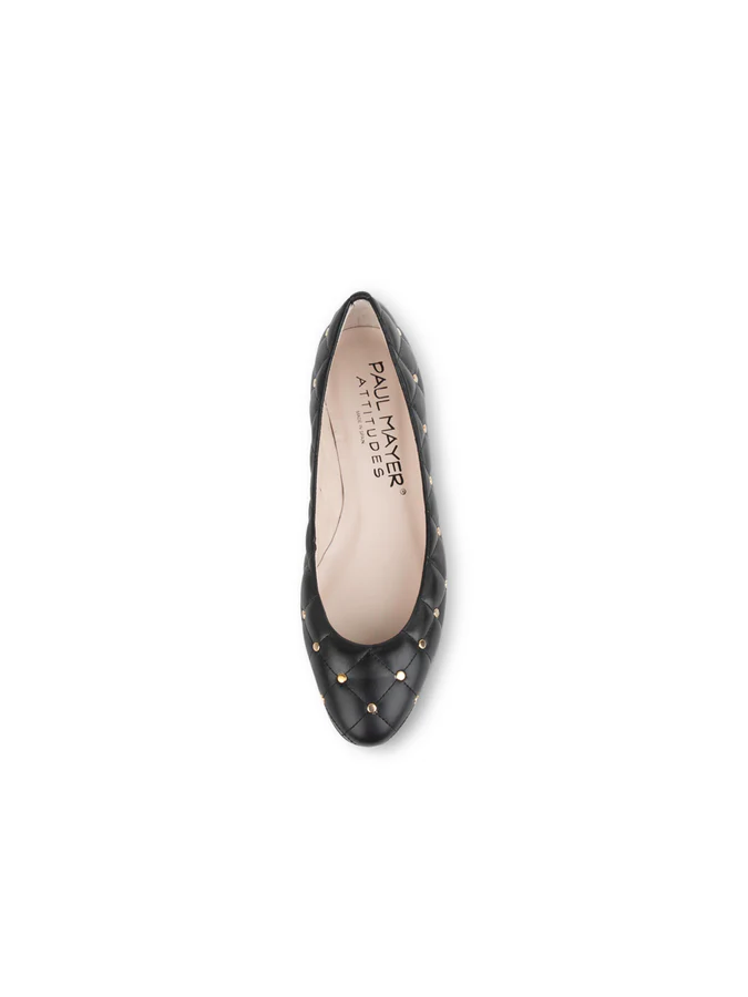 PAUL MAYER - MADISON QUILTED LEATHER BALLET FLAT - SIZE 6 - BLACK LEATHER