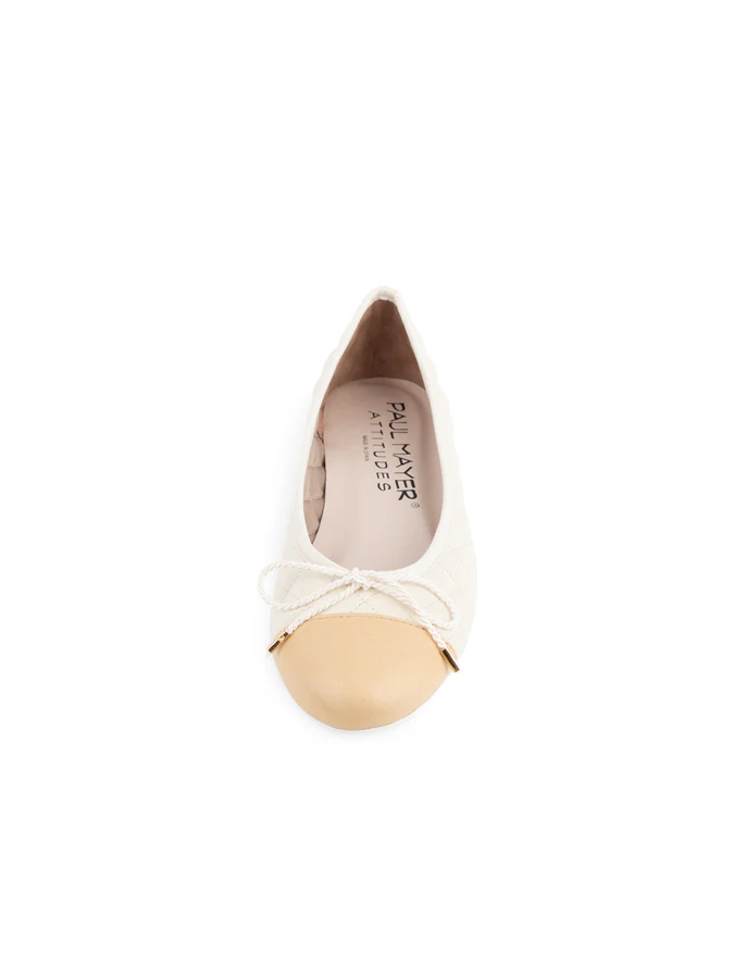 PAUL MAYER - BEST QUILTED LEATHER BALLET FLAT - SIZE 11 - BONE/BEIGE