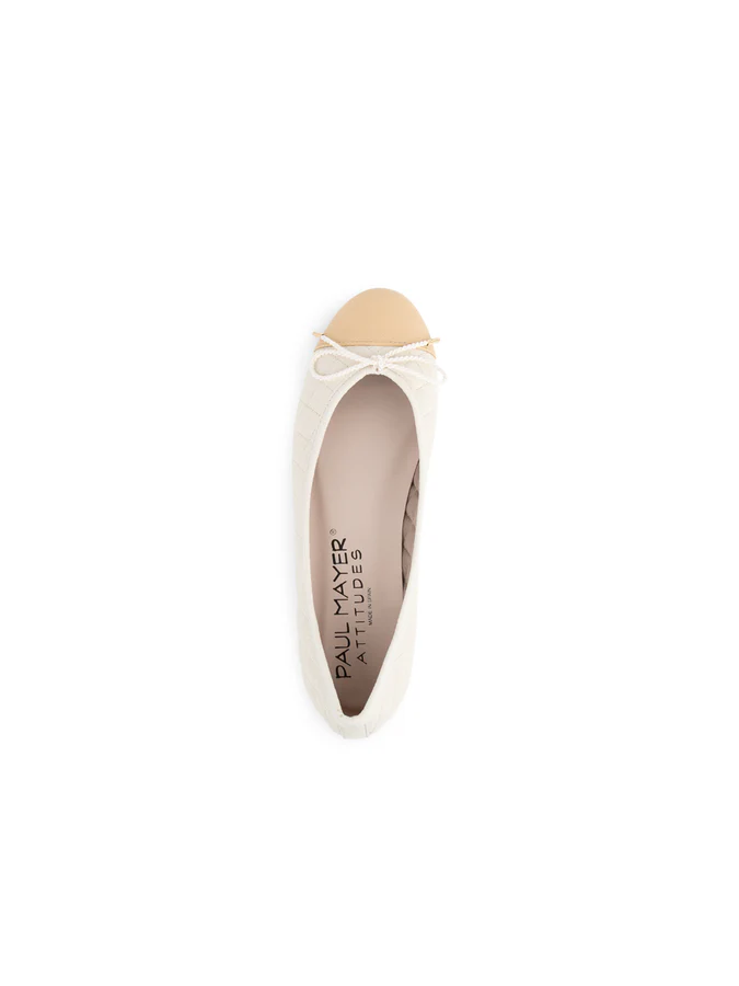 PAUL MAYER - BEST QUILTED LEATHER BALLET FLAT - SIZE 11 - BONE/BEIGE