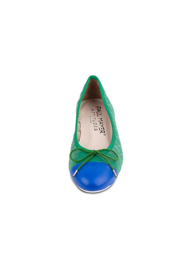 PAUL MAYER - BEST QUILTED LEATHER BALLET FLAT - SIZE 10.5 - COBALT BLUE/GREEN