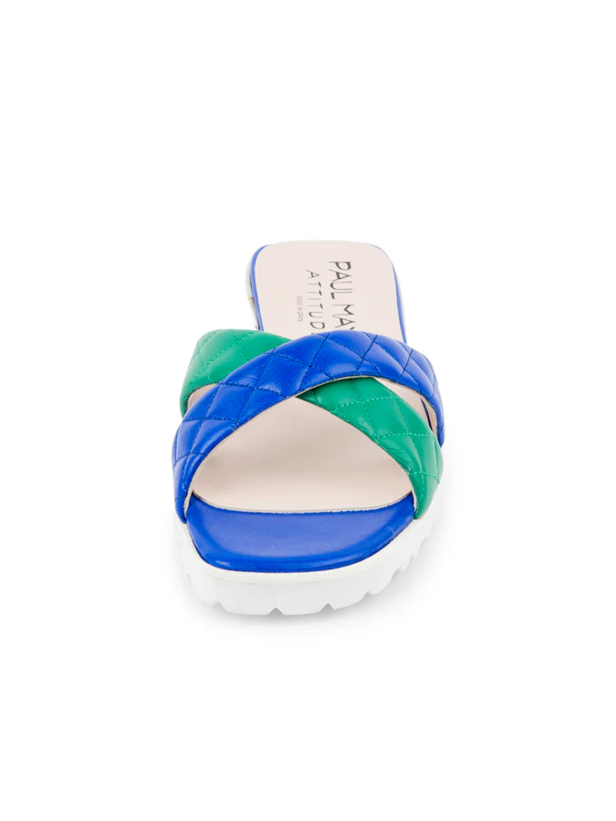 PAUL MAYER - POP CRISS-CROSS LUG SOLE SANDAL - SIZE 7 - COBALT/GREEN