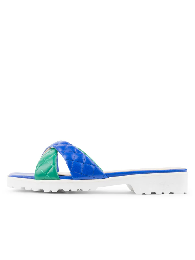 PAUL MAYER - POP CRISS-CROSS LUG SOLE SANDAL - SIZE 7 - COBALT/GREEN