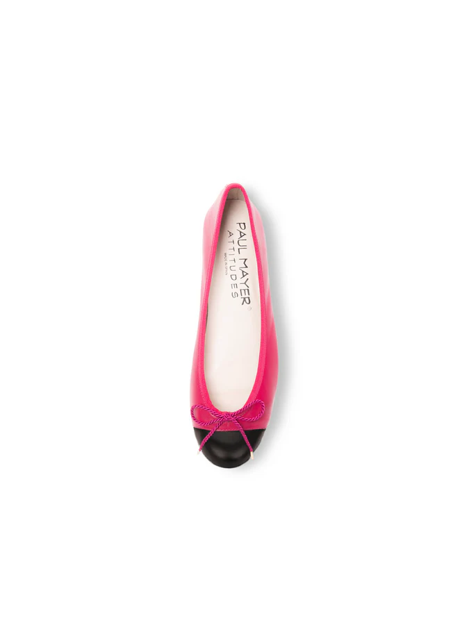 PAUL MAYER - BRAVO LEATHER BALLET FLAT - SIZE 8 - FUCHSIA/BLACK