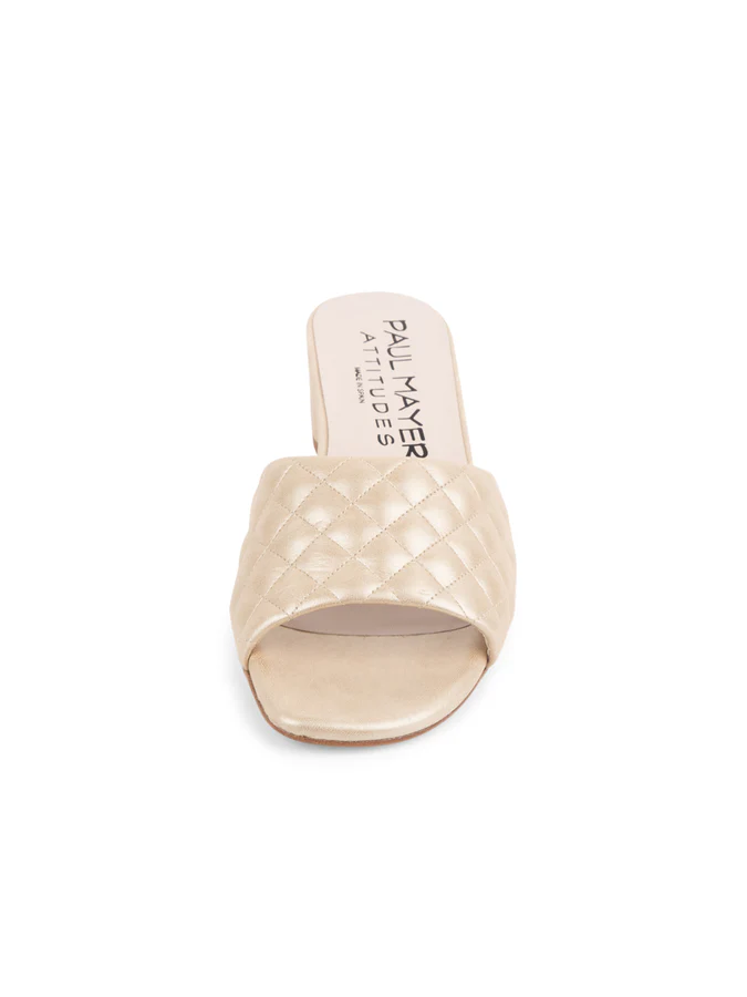 PAUL MAYER - PARQUE QUILTED BLOCK HEELED SANDAL - SIZE 7 - GOLD