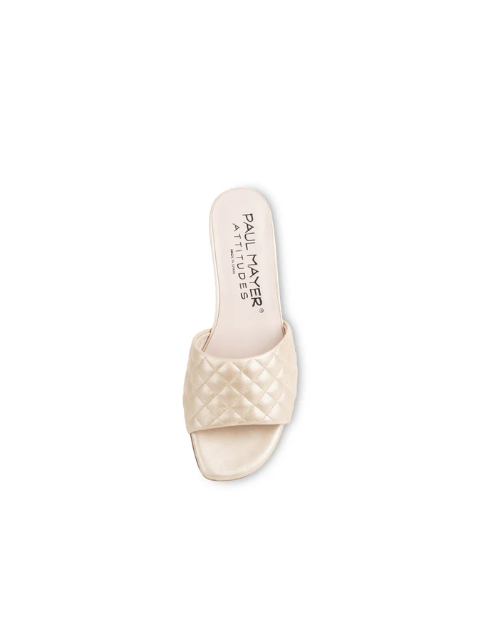 PAUL MAYER - PARQUE QUILTED BLOCK HEELED SANDAL - SIZE 7 - GOLD