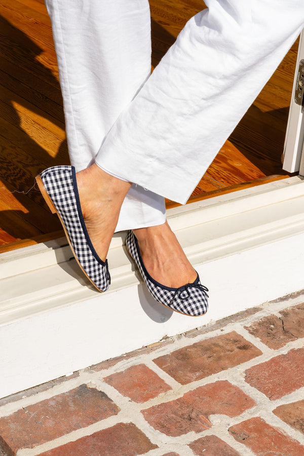 PAUL MAYER - LUXE GINGHAM BALLET FLAT - SIZE 7.5 - NAVY GINGHAM