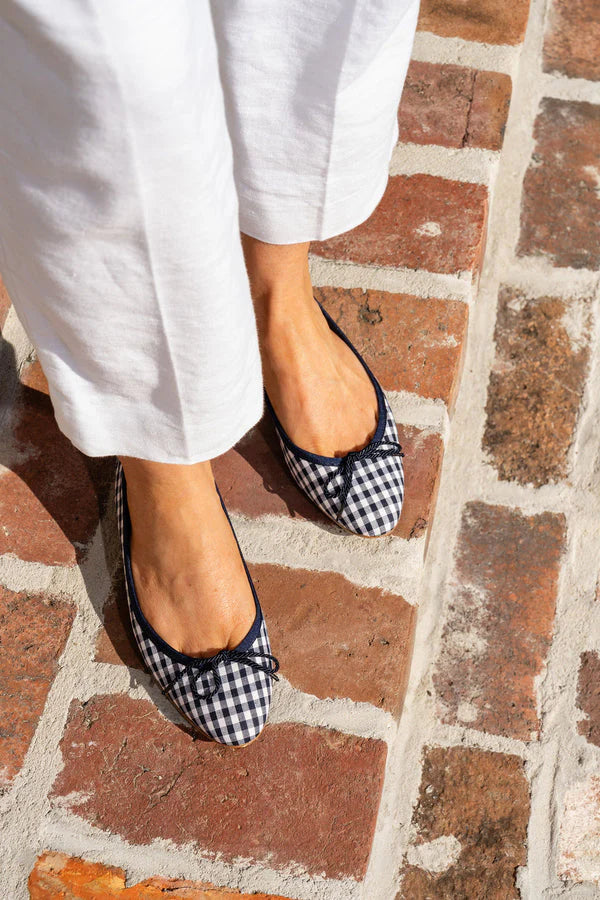 PAUL MAYER - LUXE GINGHAM BALLET FLAT - SIZE 9.5 - NAVY