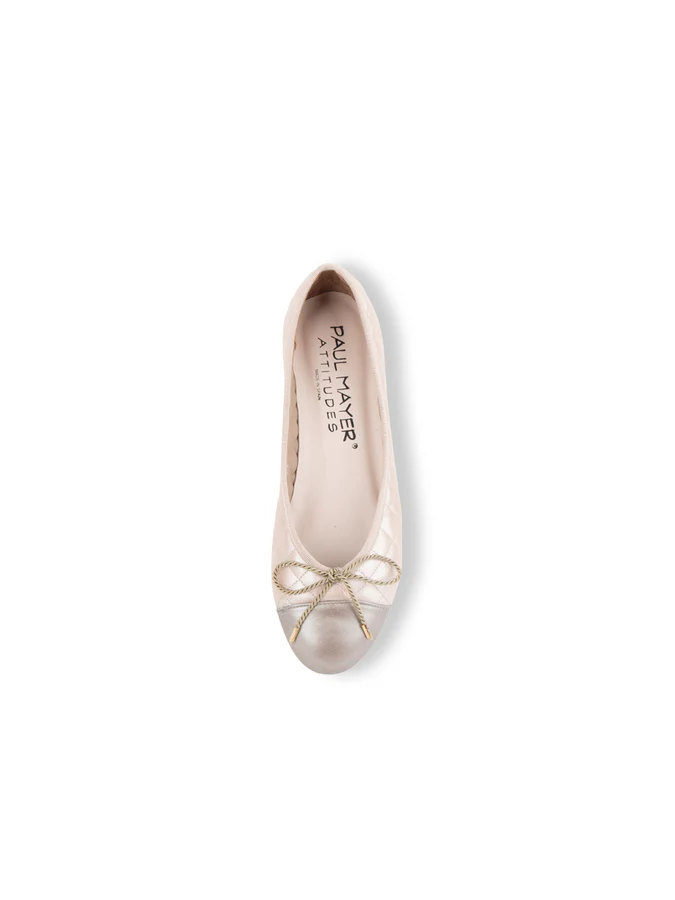 PAUL MAYER - BEST QUILTED LEATHER BALLET FLAT - SIZE 6.5 - PEWTER/PEARL METALLIC