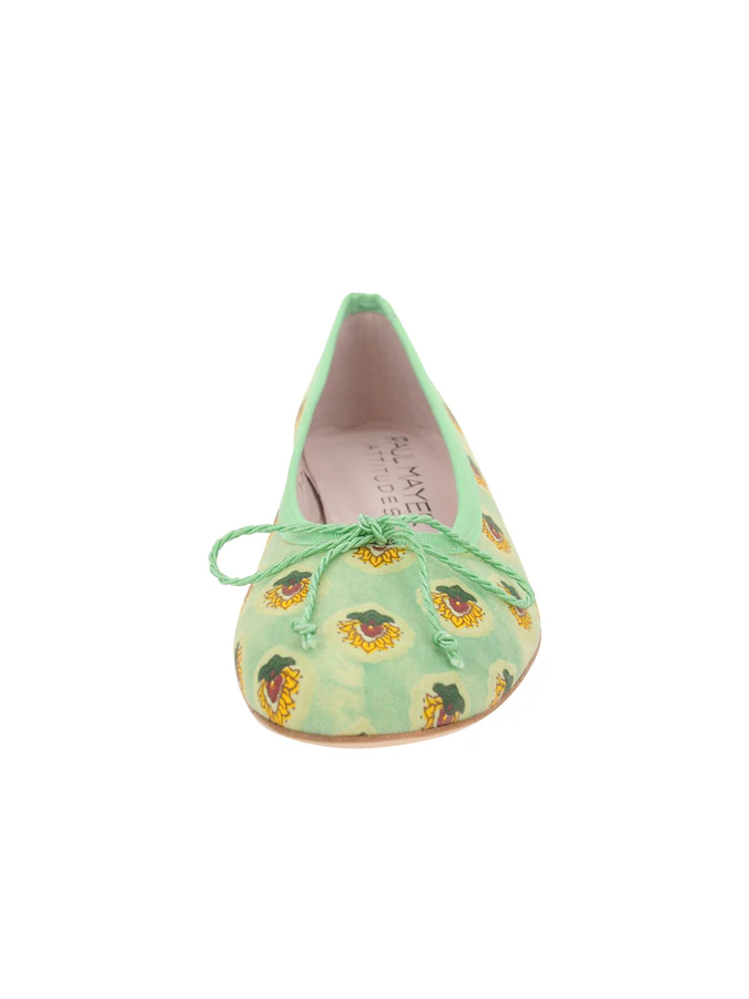 PAUL MAYER - COUNTRY PROVENÇALE FABRIC BALLET FLAT - SIZE 10 - PISTACHIO MULTI PRINT