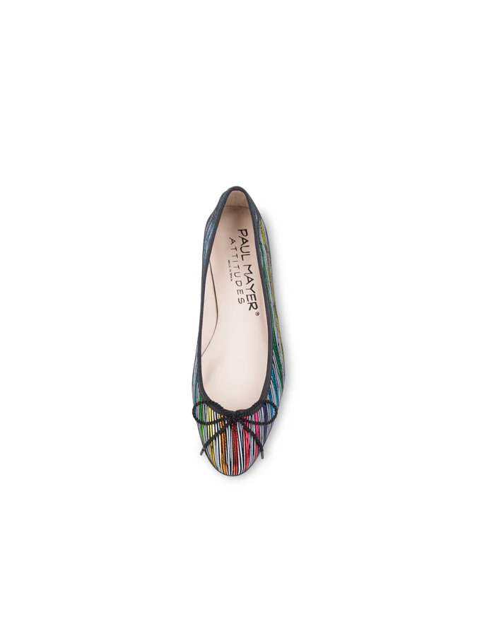 PAUL MAYER - LUXE RAINBOW BALLET FLAT - SIZE 6.5 - RAINBOW STRIPE/BLACK