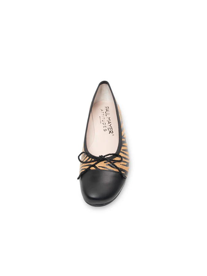PAUL MAYER - CANDY ZEBRA BALLET FLAT - SIZE 7 - TAN/BLACK ZEBRA