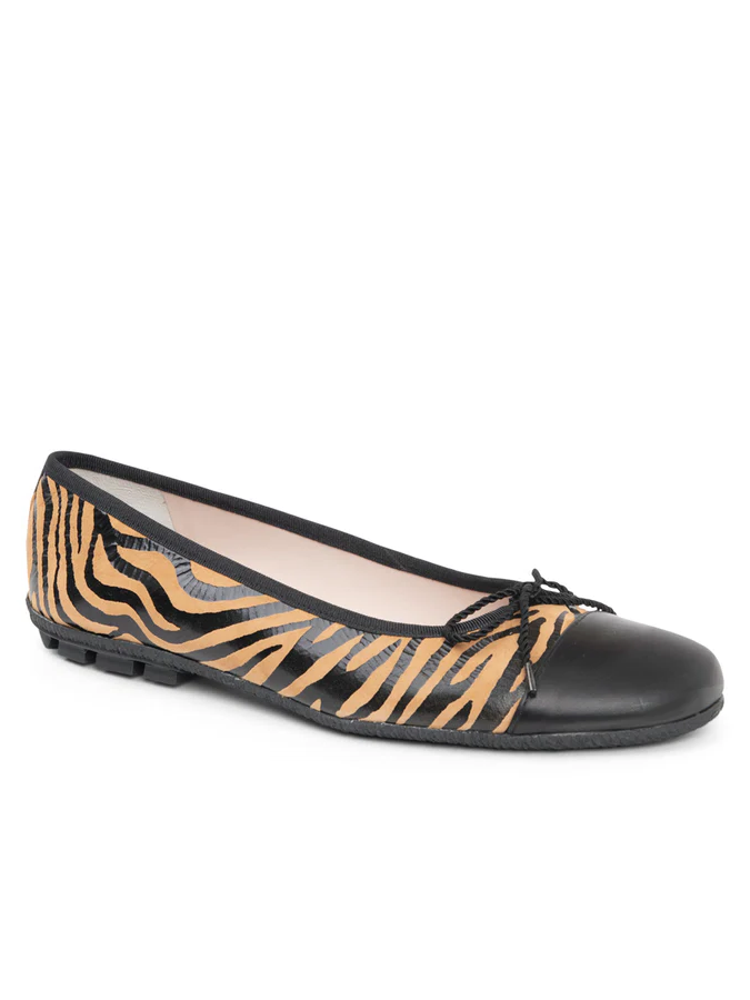 PAUL MAYER - CANDY ZEBRA BALLET FLAT - SIZE 7 - TAN/BLACK ZEBRA