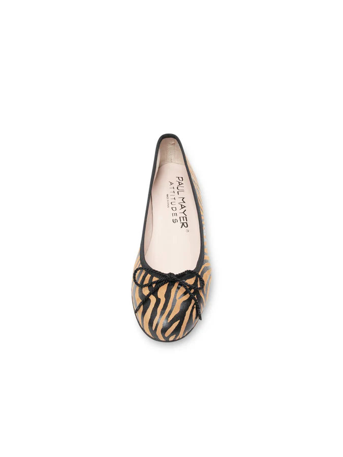 PAUL MAYER - NOBLE ZEBRA PRINT WEDGE - SIZE 7 - TAN/BLACK ZEBRA