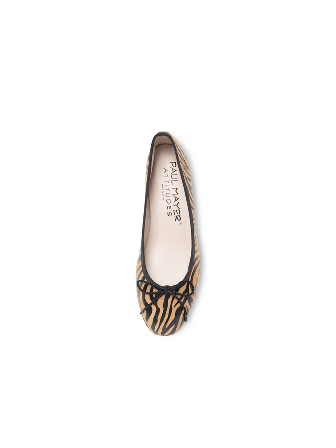 PAUL MAYER - NOBLE ZEBRA PRINT WEDGE - SIZE 7 - TAN/BLACK ZEBRA