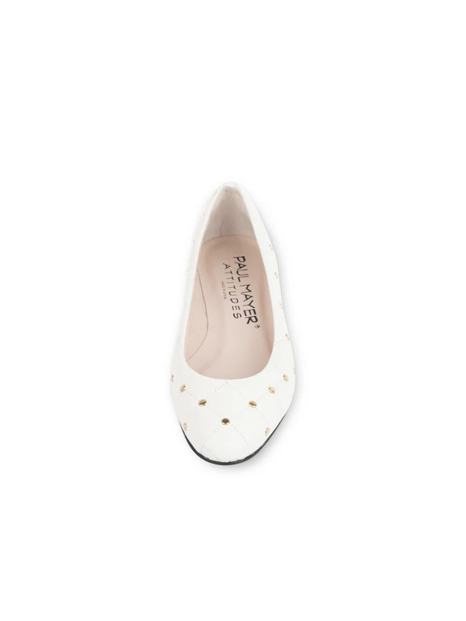 PAUL MAYER - MADISON QUILTED LEATHER BALLET FLAT - SIZE 7 - WHITE LEATHER