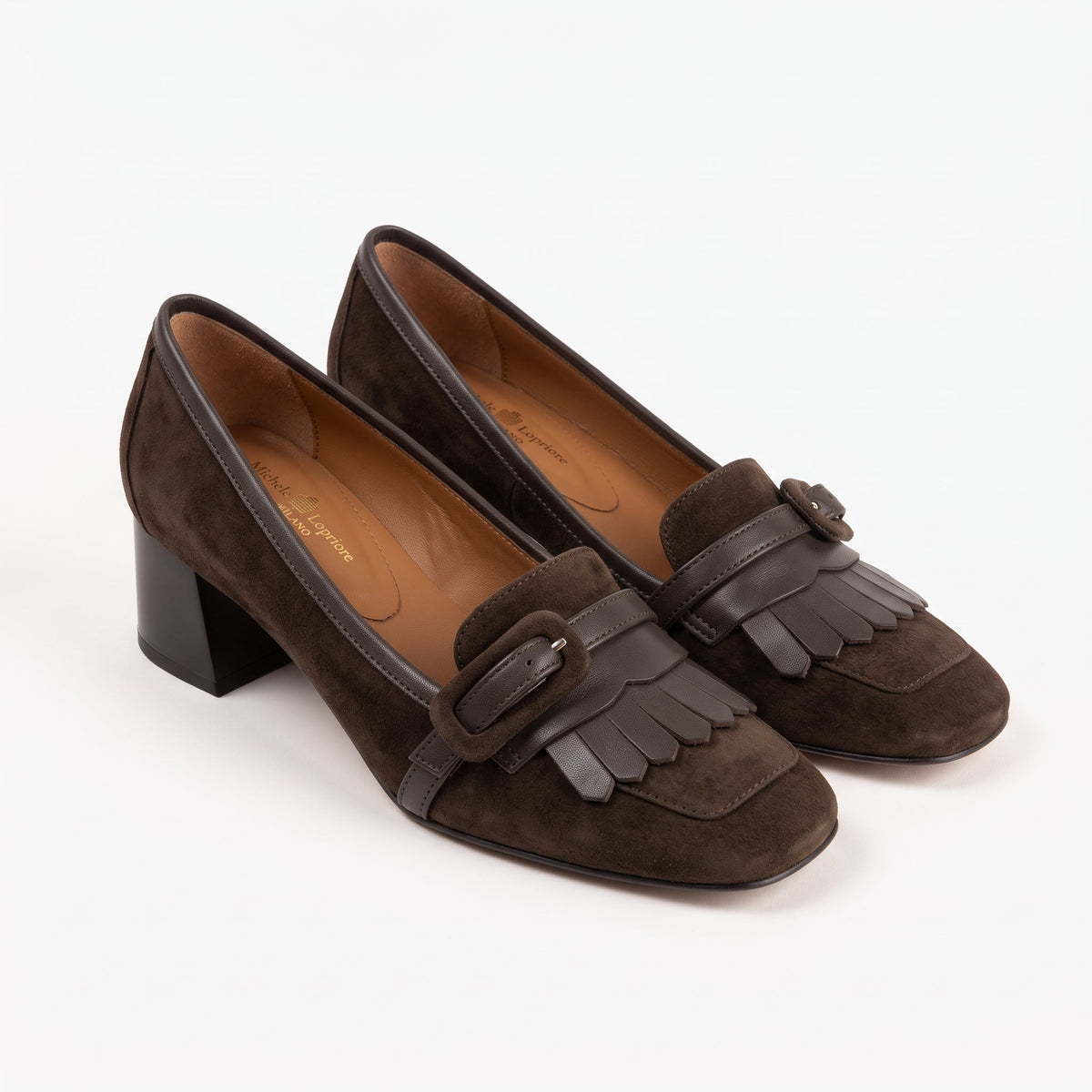 Michele Lopriore Bellevenue Block Heel Pump, Suede Brown, gallery view 3