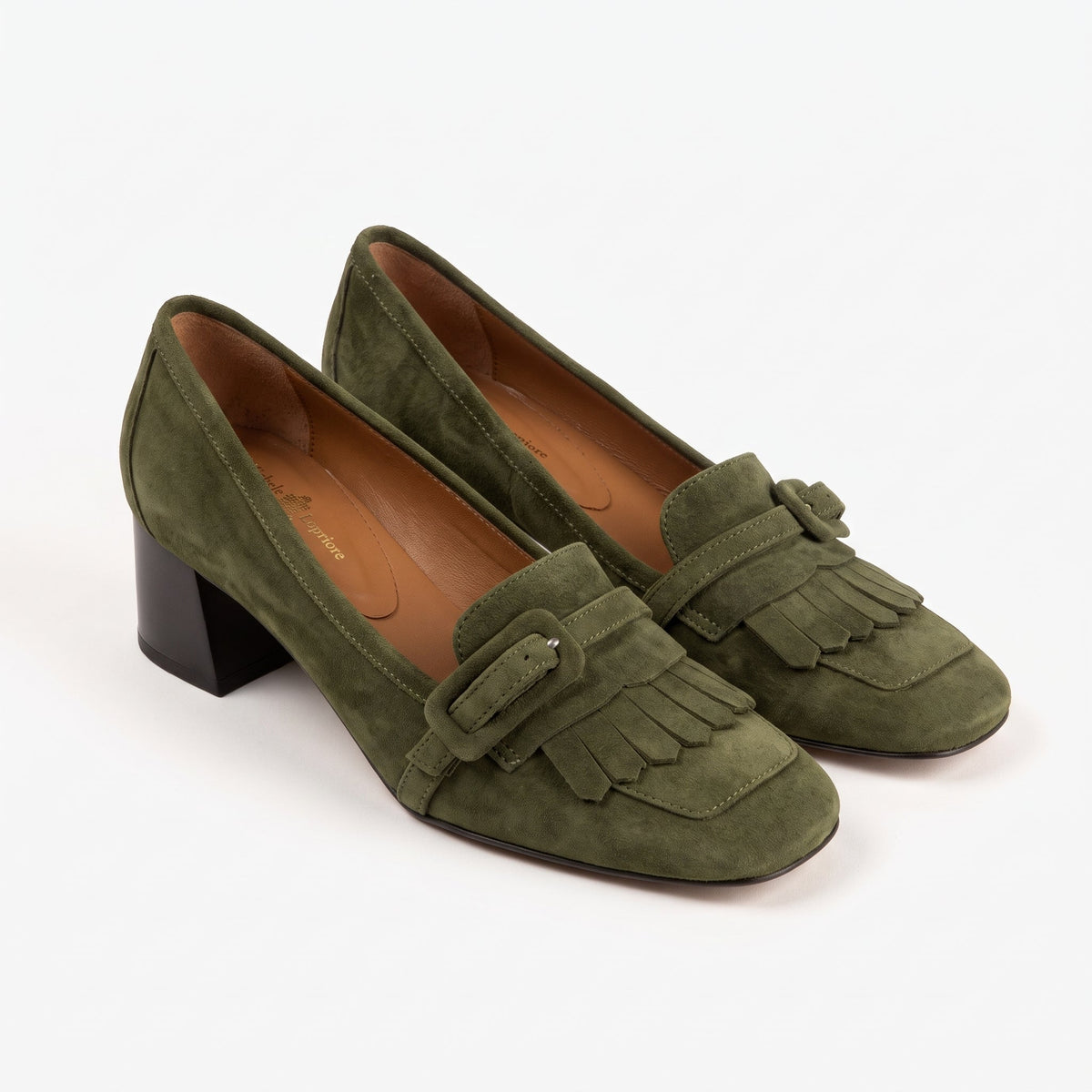 Michele Lopriore Bellevenue Block Heel Pump, Suede Green, gallery view 3