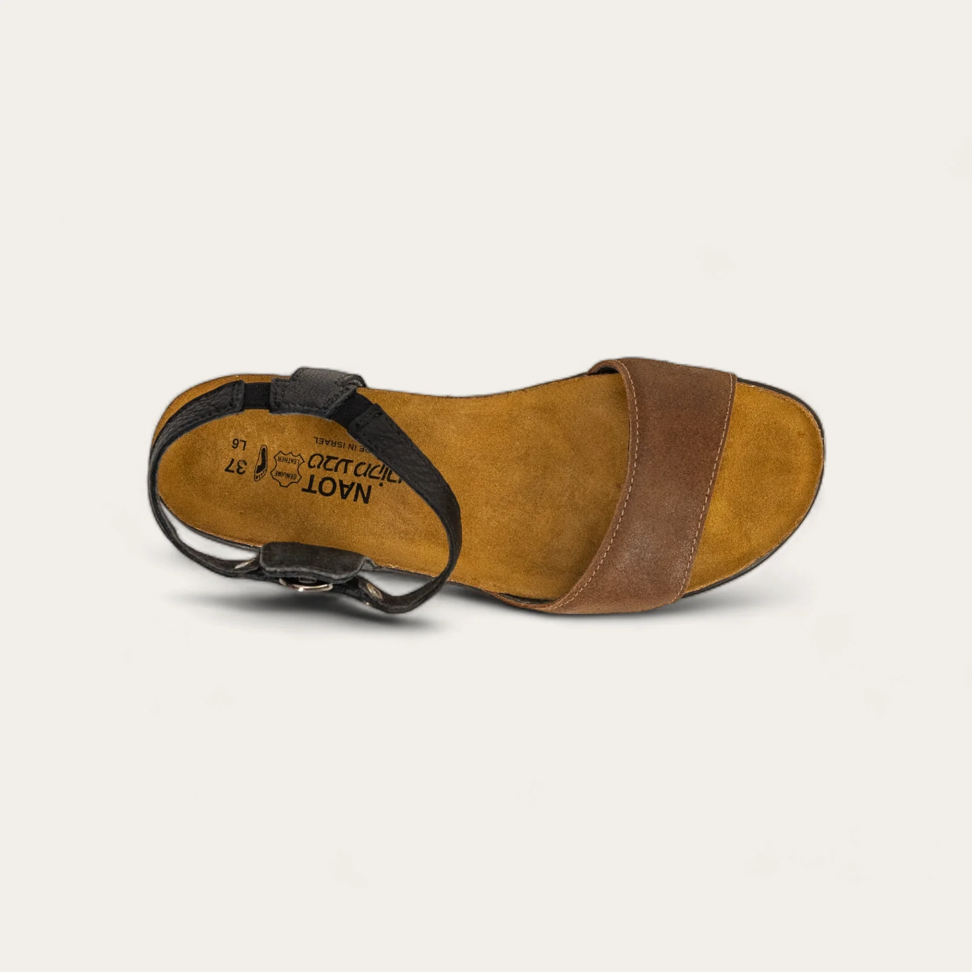 NAOT - SABRINA - SIZE 39 - ANTIQUE BROWN SUEDE/SOFT BLACK LTHR