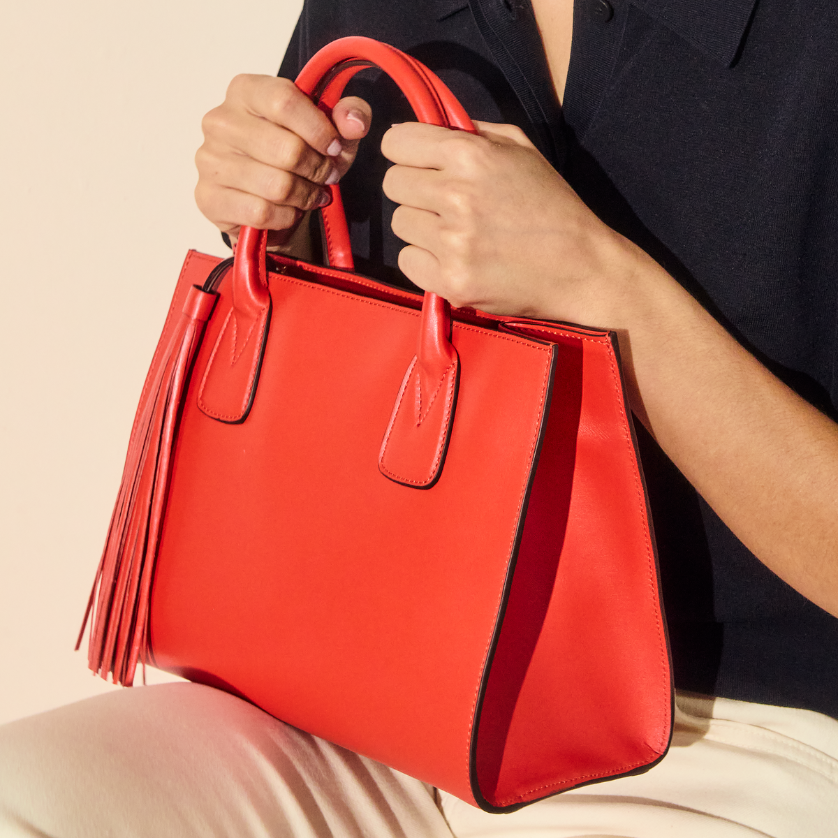 Angelini Italian Leather Handbag in Coral, product view 2