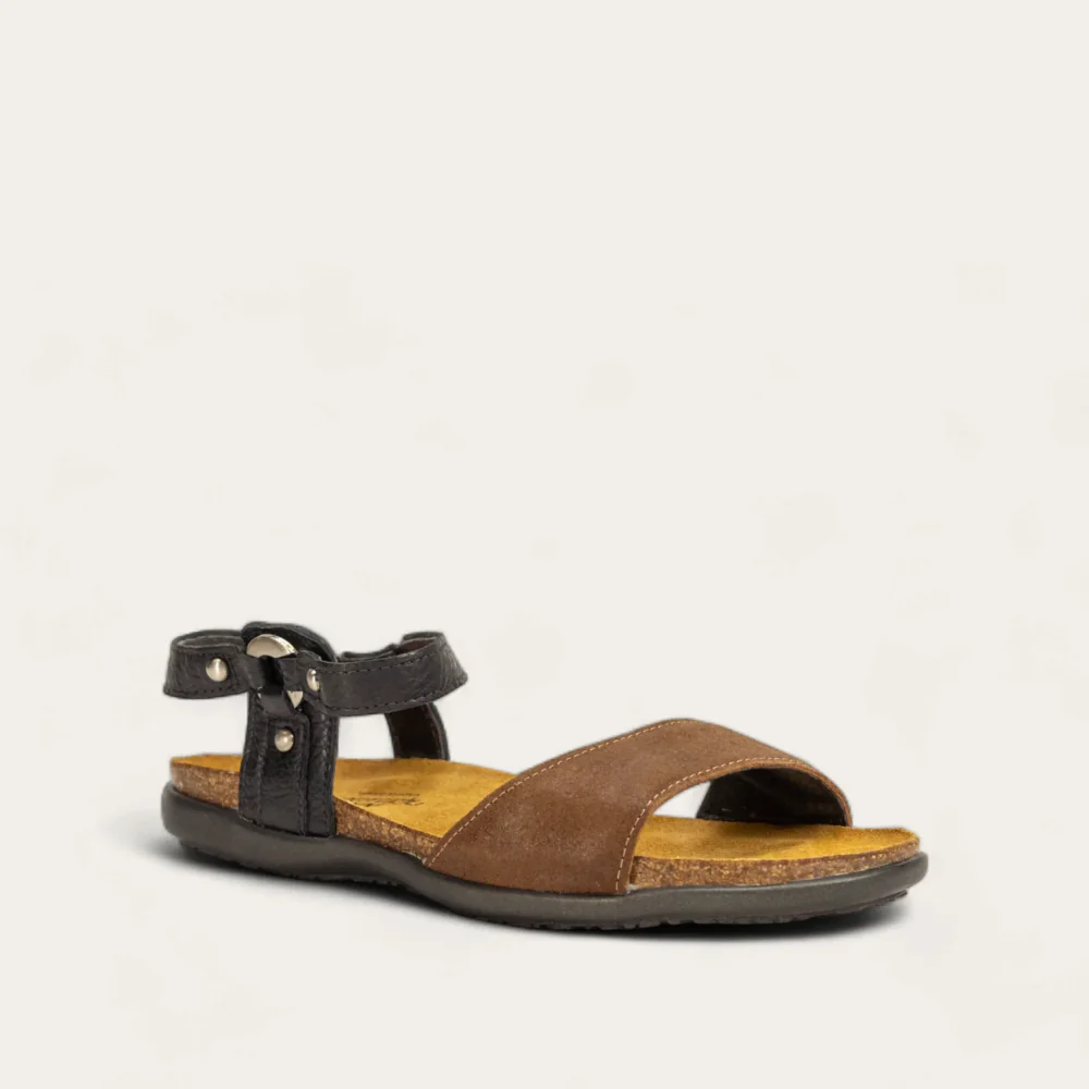 NAOT - SABRINA - SIZE 36 - ANTIQUE BROWN SUEDE/SOFT BLACK LTHR