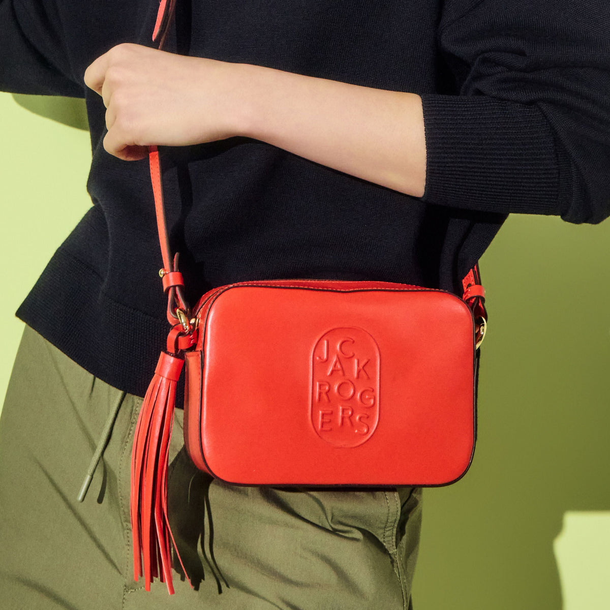 Perla Italian Leather Crossbody in Coral, product view 2