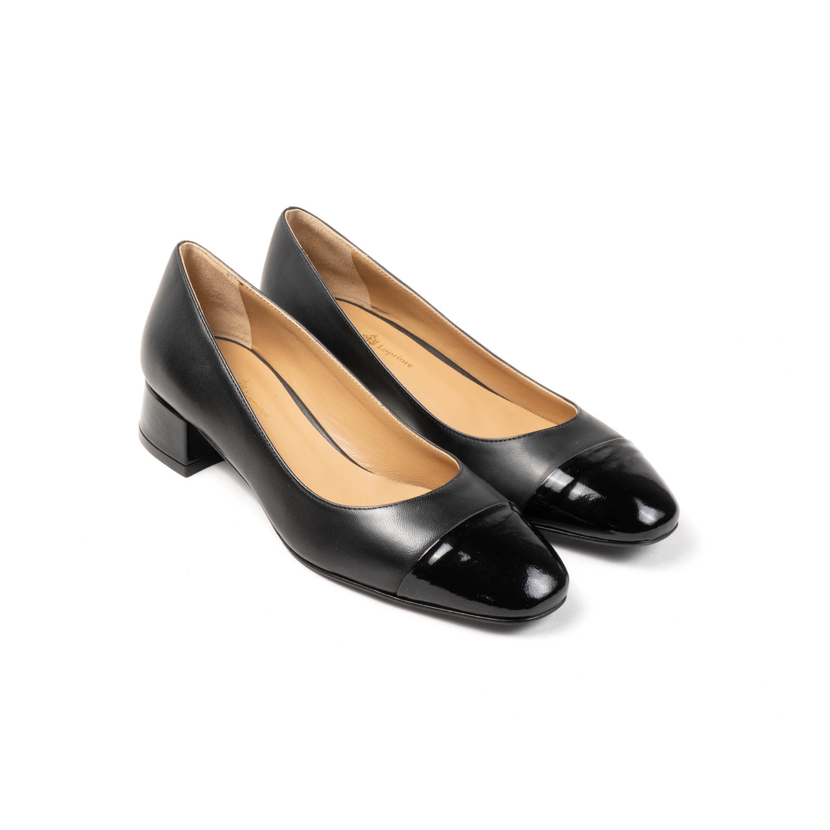 Michele Lopriore India Low Heel Pump, Leather Black / Patent Black, gallery view 3