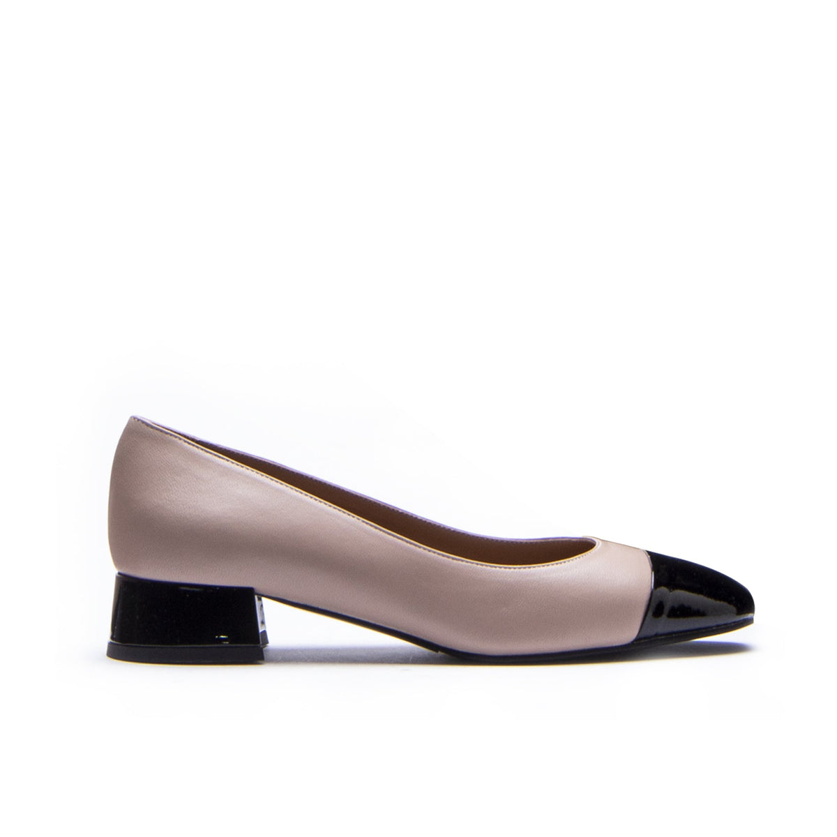 Michele Lopriore India Low Heel Pump, Leather Nude / Patent Black, product view