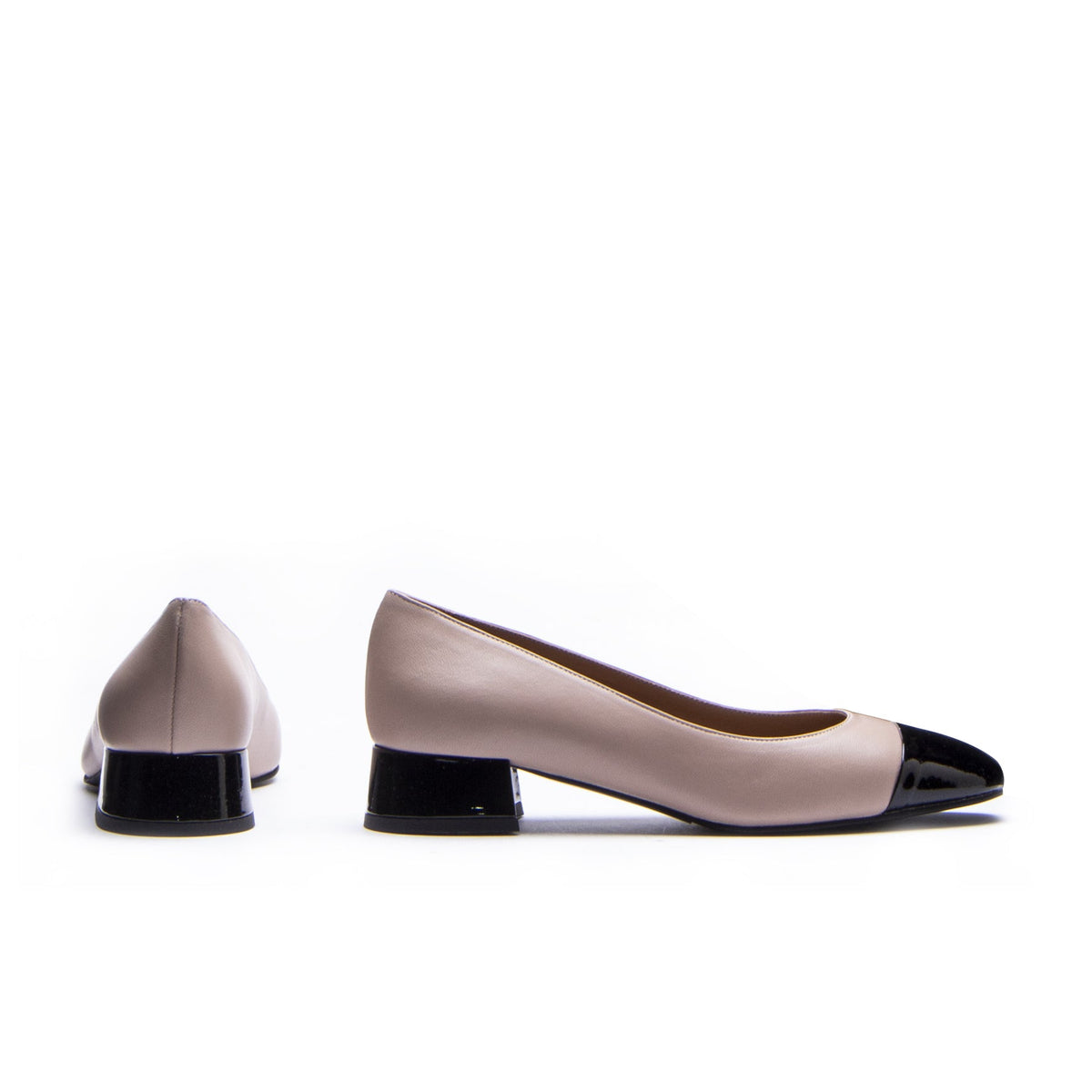 Michele Lopriore India Low Heel Pump, Leather Nude / Patent Black, gallery view 2