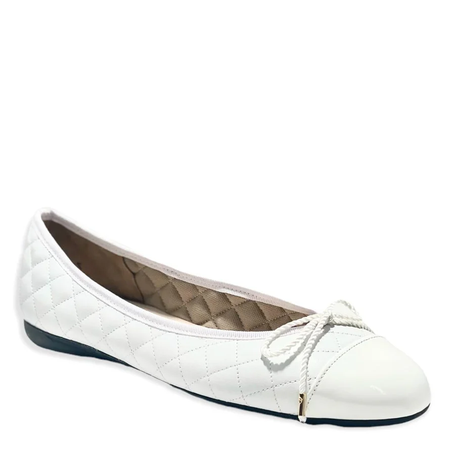 PAUL MAYER - BEST QUILTED LEATHER BALLET FLAT  - SIZE 10 - PATENT WHITE / NAPPA WHITE