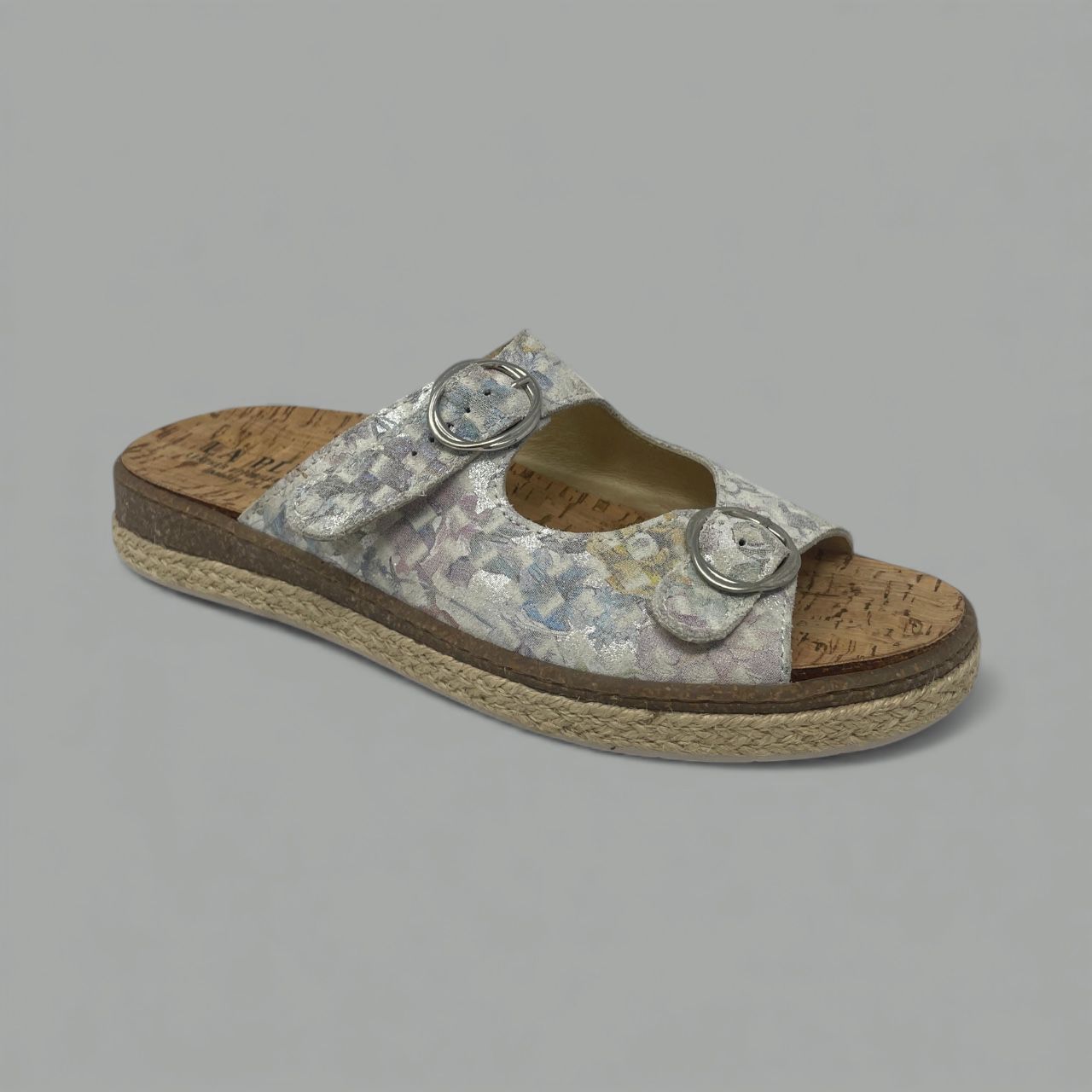 LA PINTA - IRIDESCENT CORK-BED SLIDE - SIZE 40 - GREY SATIN