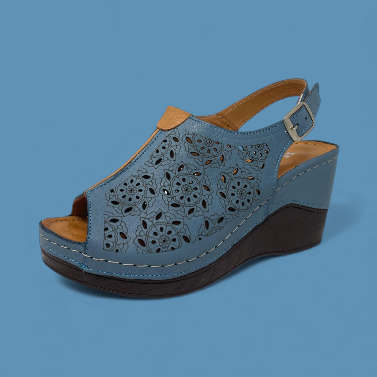 BONAVI - PERFORATED COMFORT WEDGE -  SIZE 36 - NAVY