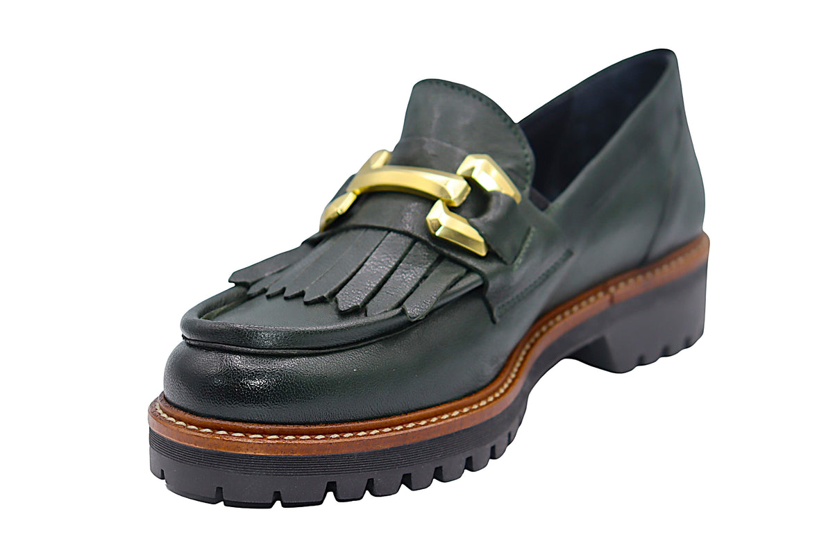 Eric Michael Whisper leather chunky lug sole loafer in Green — view 6
