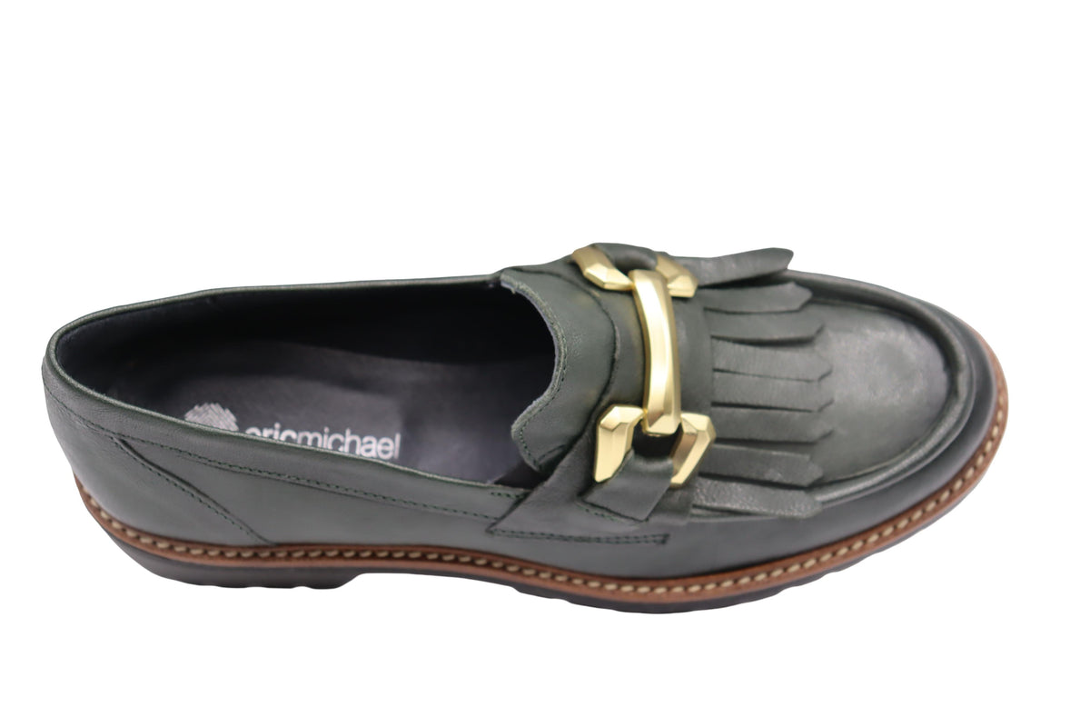 Eric Michael Whisper leather chunky lug sole loafer in Green — view 9
