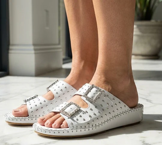 La Plume - Jen Rhinestone Leather Slide
