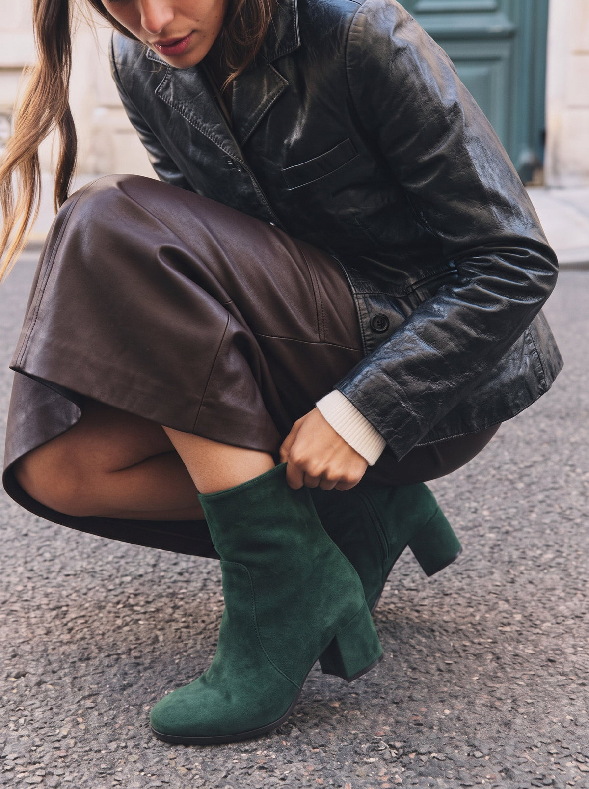 Michele Lopriore Veronique Ankle Boots, Suede Green, gallery view 5