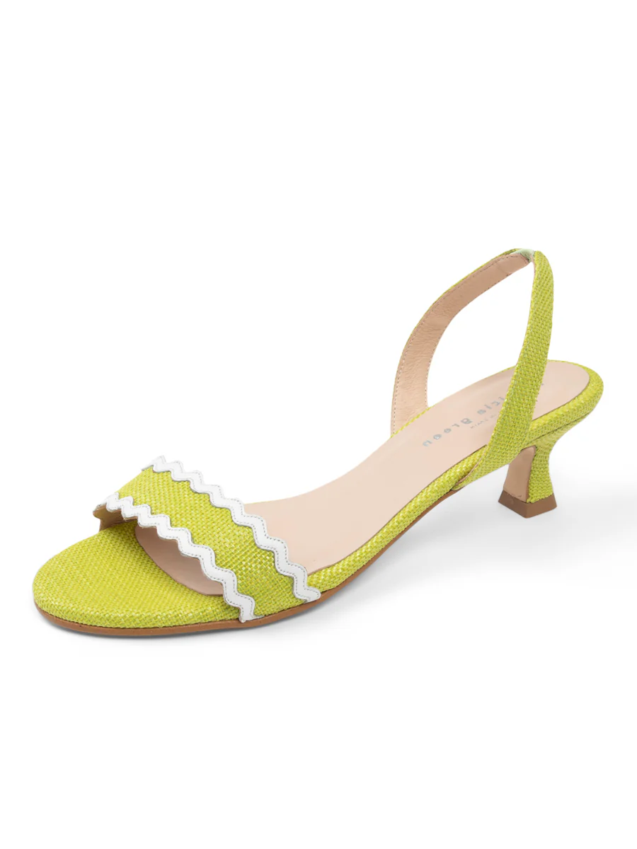 PATRICIA GREEN - PANAMA SLINGBACK KITTEN HEEL - SIZE 11 - LIME RAFFIA/WHITE LEATHER