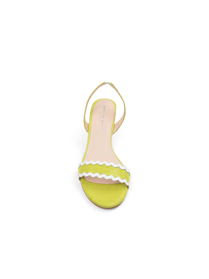 PATRICIA GREEN - PANAMA SLINGBACK KITTEN HEEL - SIZE 11 - LIME RAFFIA/WHITE LEATHER