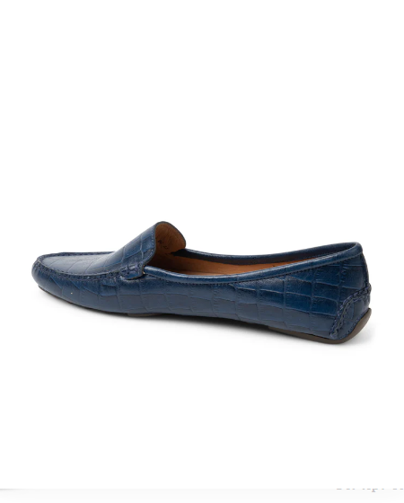 PATRICIA GREEN - JILLIAN DRIVING MOCCASIN IN CROCODILE - SIZE 6 - NAVY CROCODILE
