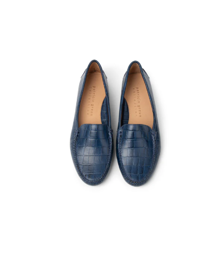 PATRICIA GREEN - JILLIAN DRIVING MOCCASIN IN CROCODILE - SIZE 6 - NAVY CROCODILE