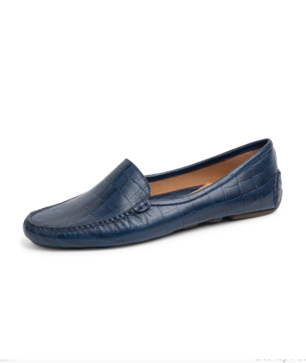 PATRICIA GREEN - JILLIAN DRIVING MOCCASIN IN CROCODILE - SIZE 6 - NAVY CROCODILE