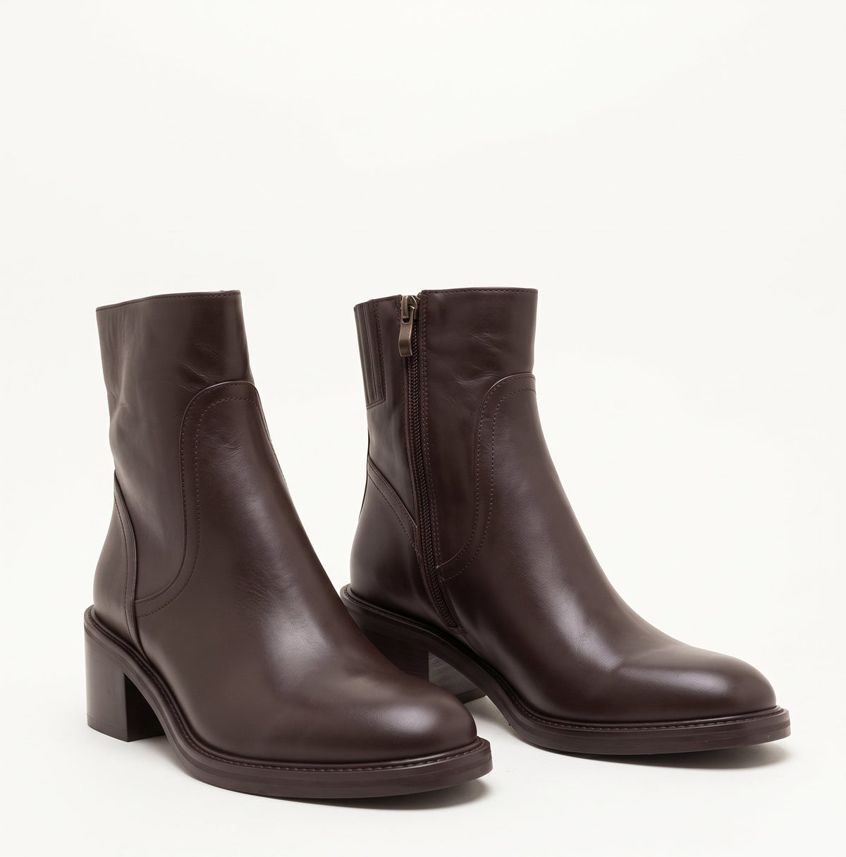 Michele Lopriore Nora Zip Booties, Leather Brown, gallery view 3