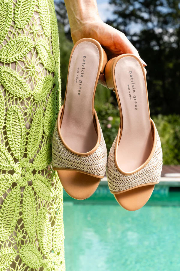 PATRICIA GREEN - SIENNA RAFFIA BLOCK HEEL - SIZE 9 - NUDE