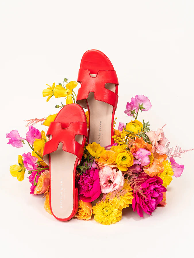 PATRICIA GREEN - HALLIE FLAT SANDAL - SIZE 8 - RED LEATHER