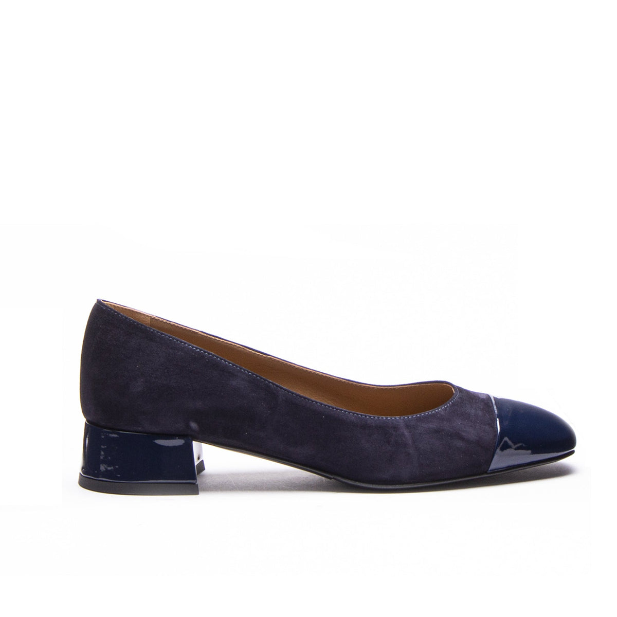 Michele Lopriore India Low Heel Pump, Suede Blue / Patent Blue, product view