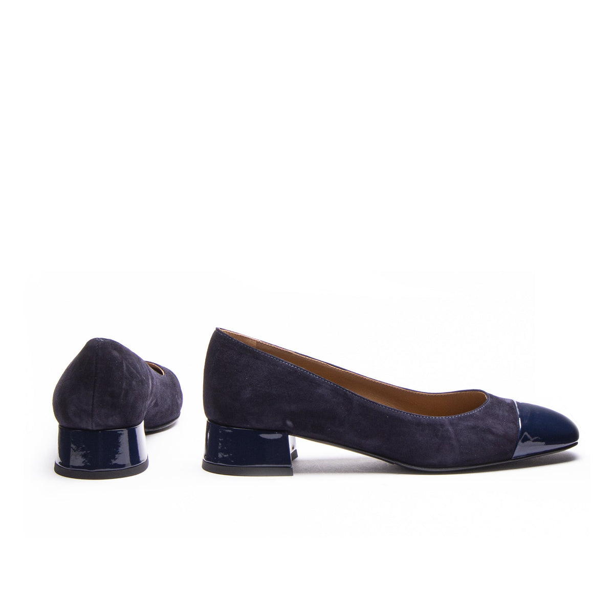 Michele Lopriore India Low Heel Pump, Suede Blue / Patent Blue, gallery view 2